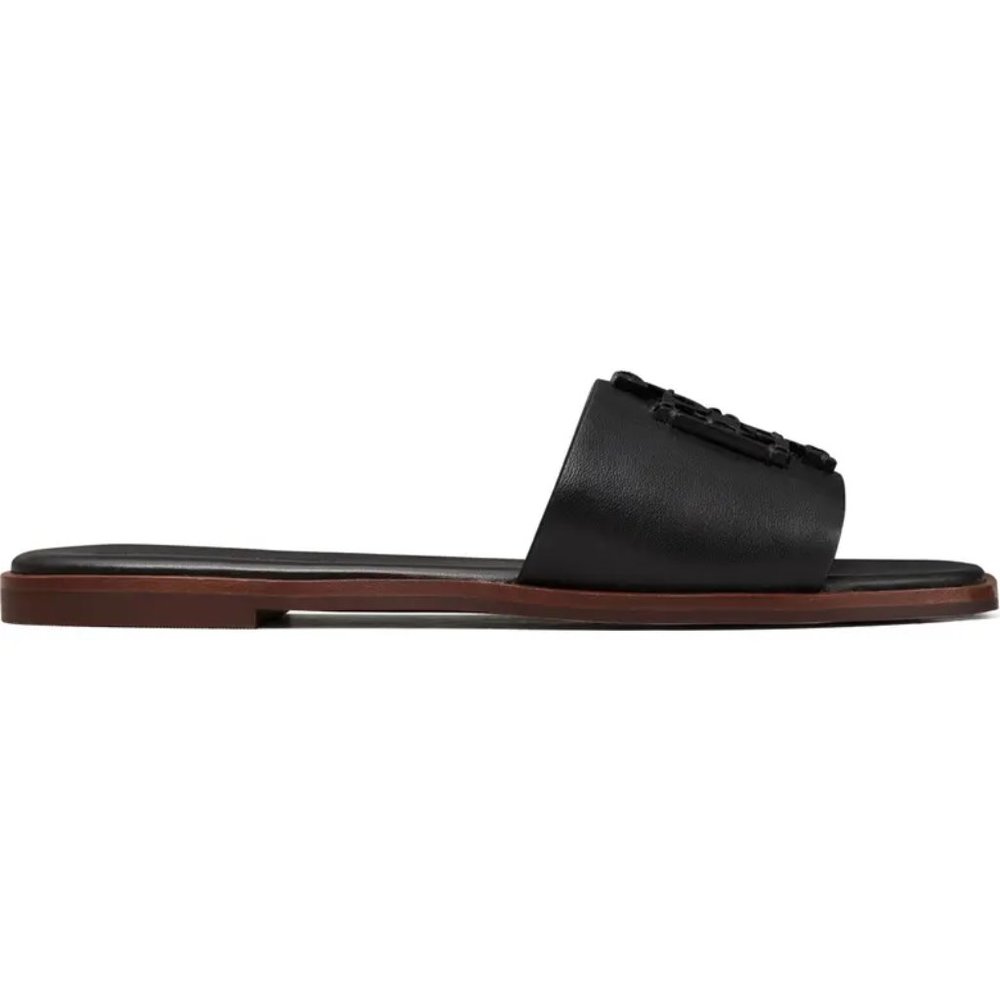 ❤️ NIB Tory Burch Ines Logo Slide Leather Sandal BLACK US 6.5 7.5 8.5 9 9.5 10 - Picture 4 of 14